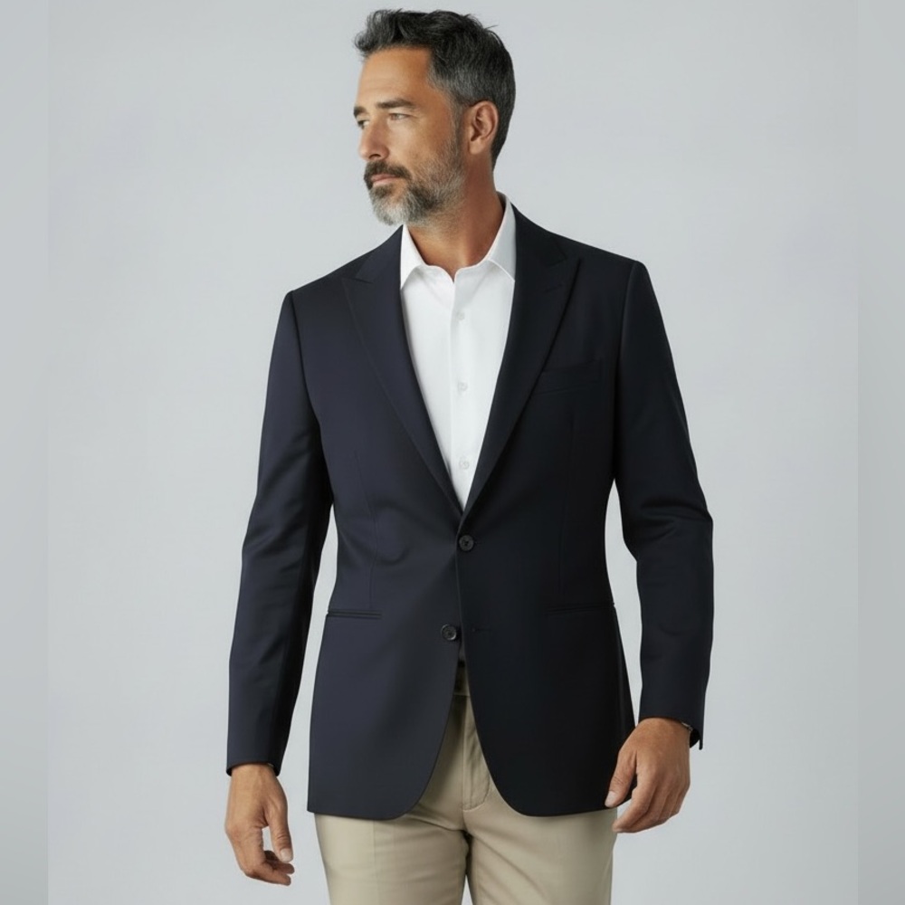 Armani Collezioni Blazer Navy Wool Silk Made in Italy 44 L Tailored Sport Coat